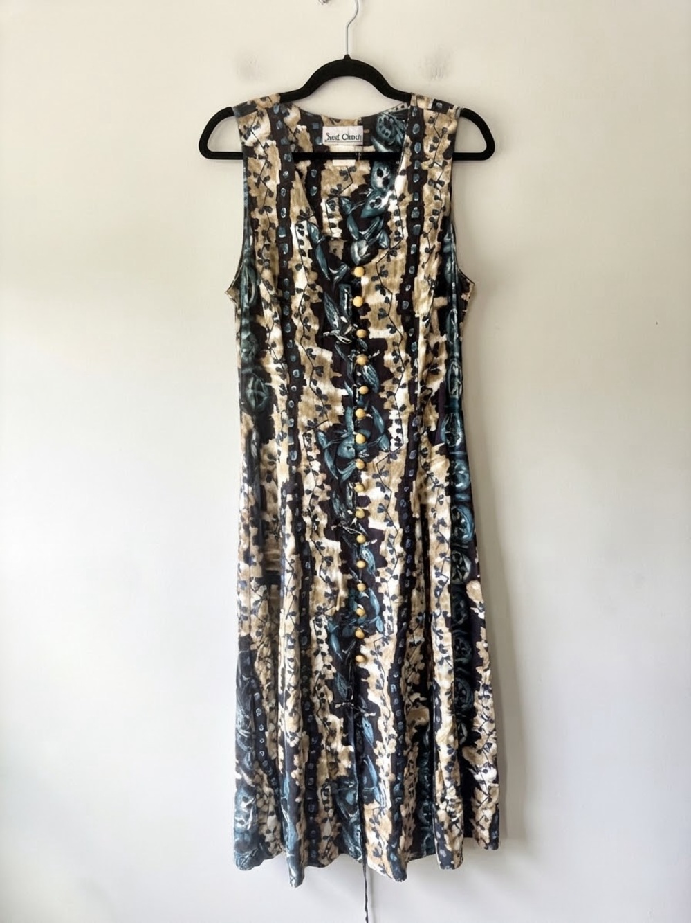 VTG 90s Just Choon Patterned Button Midi Dress Coquette Cottagecore USA Made